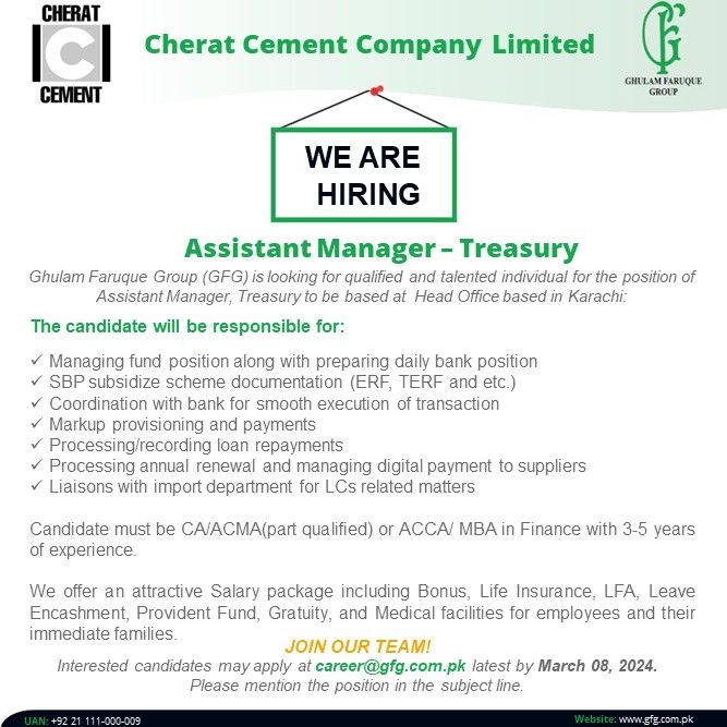 Assistant Manager Treasury Jobs in Karachi 2024