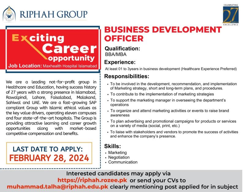 Business Development Officer Jobs in Islamabad 2024