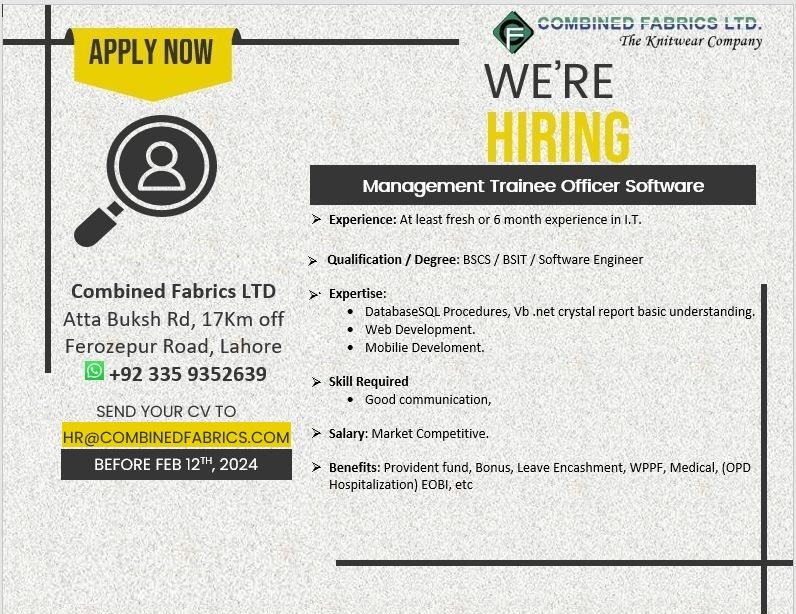Management Trainee Officer Software Jobs in Lahore 2024