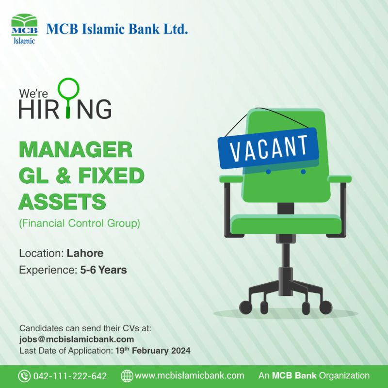 Manager GL and Fixed Assets Jobs in Lahore 2024