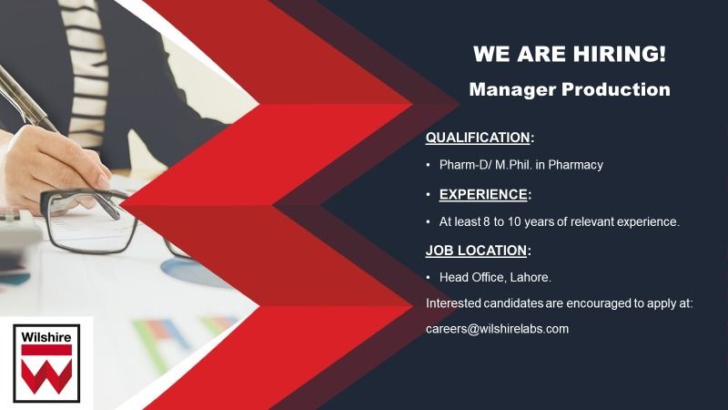 Manager Production Jobs in Lahore 2024