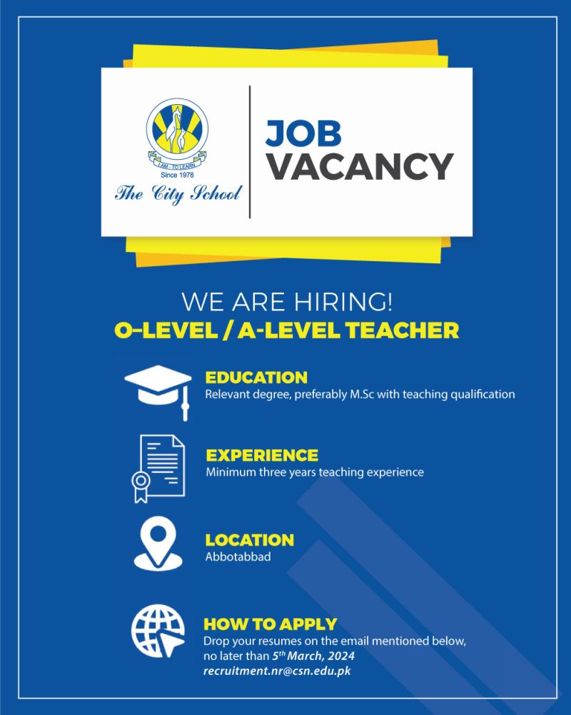O and A Level Teacher Jobs in Abbotabad 2024