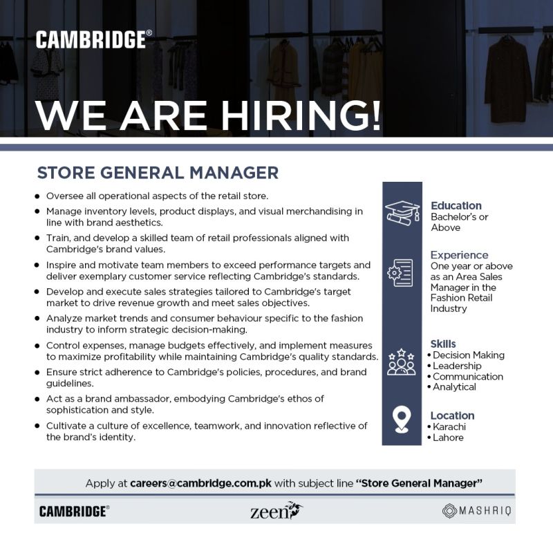 Store General Manager Jobs in Karachi 2024