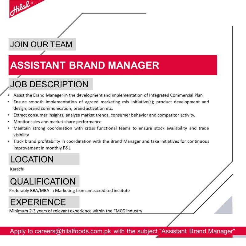 Assistant Brand Manager Jobs in Karachi 2024