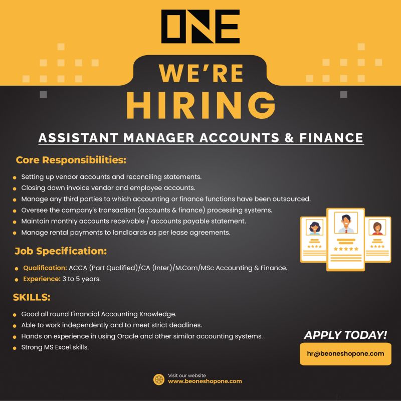 Assistant Manager Accounts and Finance 2024