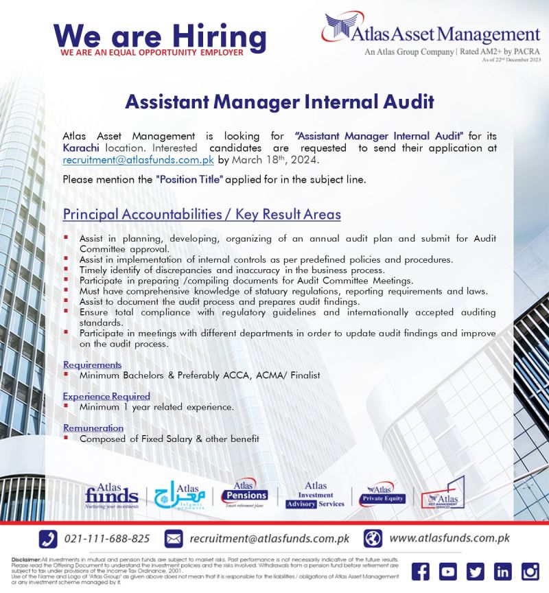Assistant Manager Internal Audit Jobs in Karachi 2024