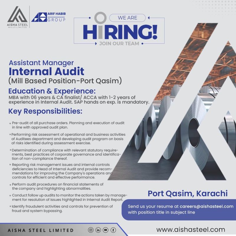Assistant Manager Internal Audit Jobs in Karachi 2024