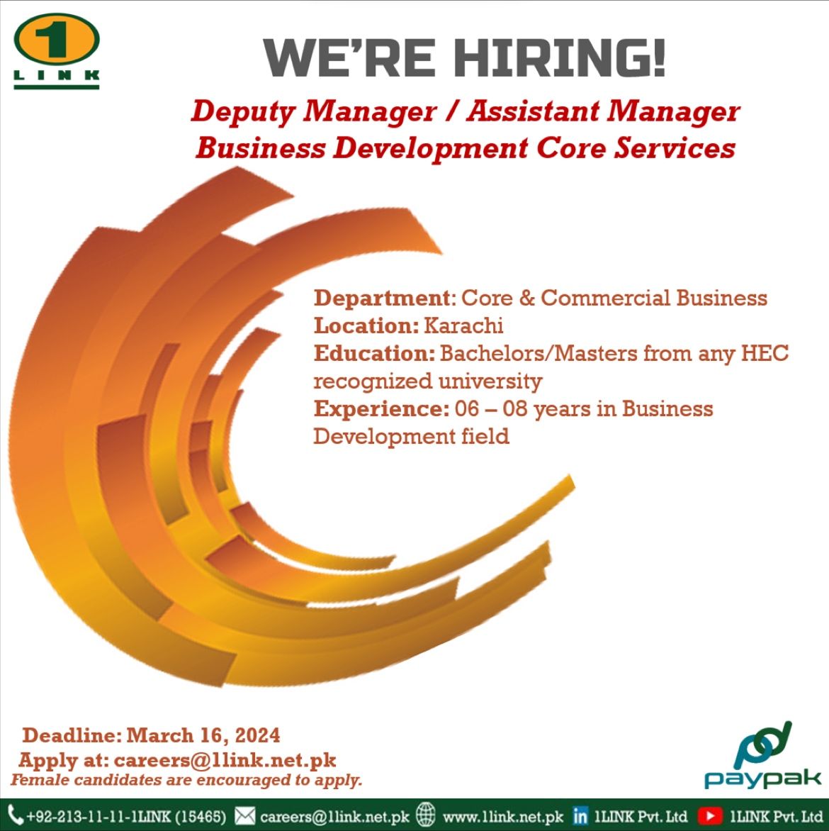 Deputy Manager Business Development Core Services Jobs in Karachi 2024
