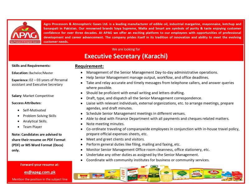 Executive Secretary Jobs in Karachi 2024