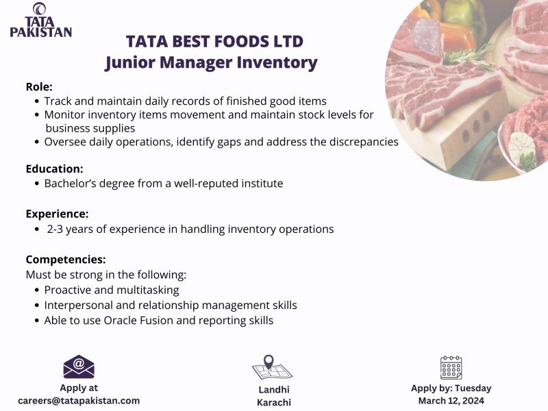 Junior Manager Inventory Jobs in Karachi 2024