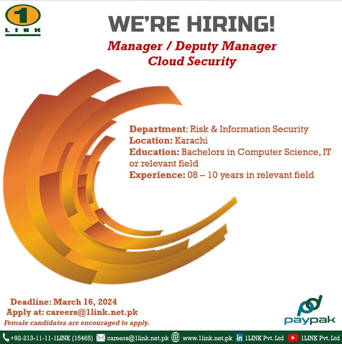 Manager Cloud Security Jobs in Karachi 2024
