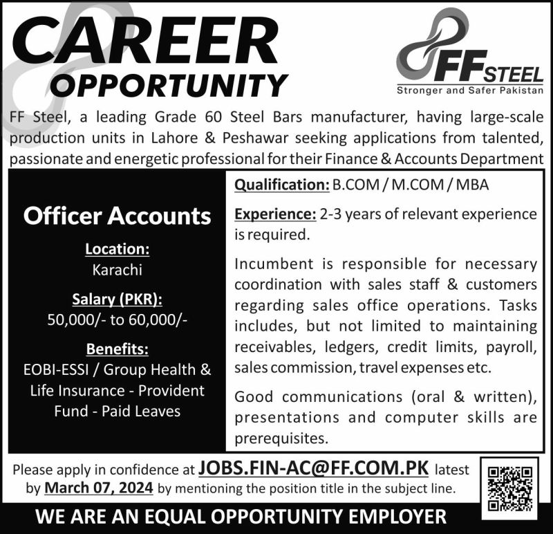 Officer Accounts Jobs in Karachi 2024