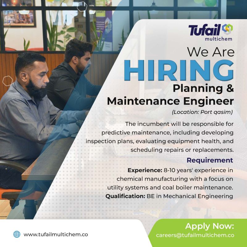 Planning and Maintenance Engineer Jobs in Karachi 2024