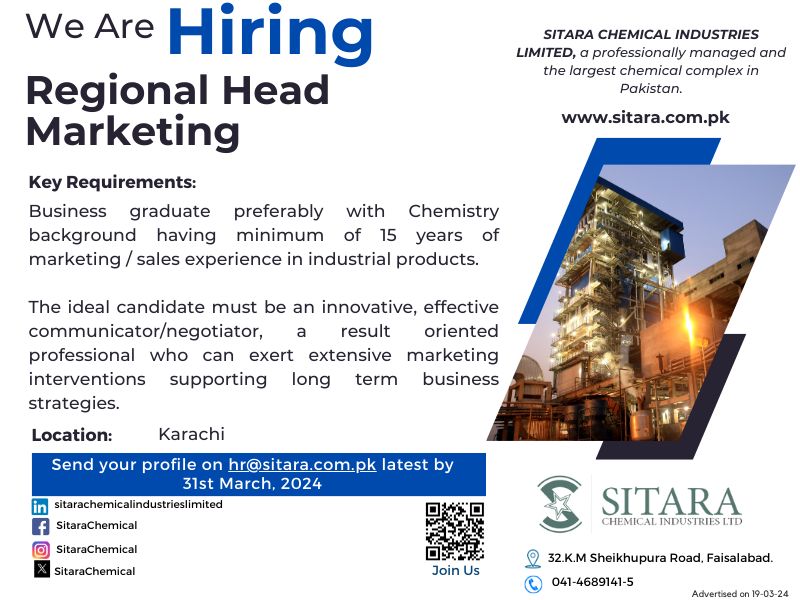 Regional Head Marketing Jobs in Faisalabad 2024