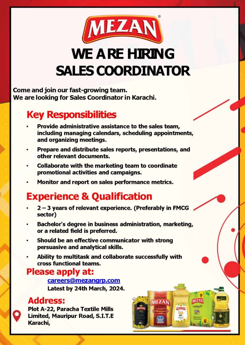 Sales Coordinator Jobs in Karachi 2024