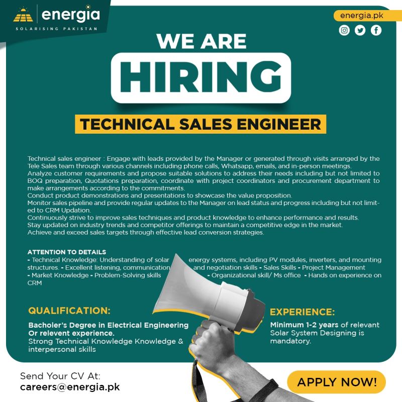 Technical Sales Engineer Jobs in Lahore 2024