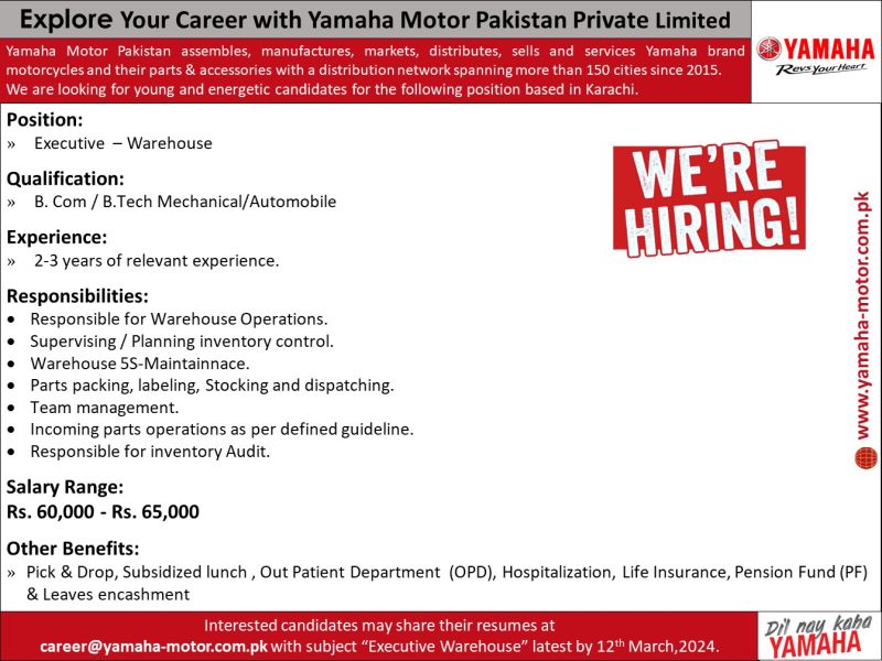 Warehouse Executive Jobs in Karachi 2024