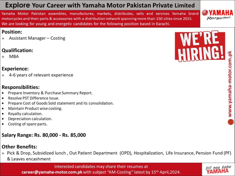 Assistant Manager Costing Jobs in Karachi 2024