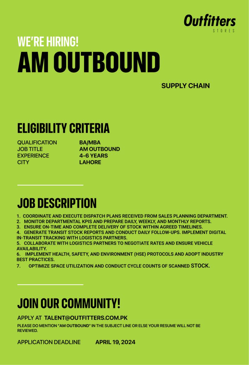 Assistant Manager Outbound Jobs in Lahore 2024
