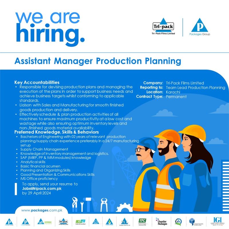 Assistant Manager Production Planning Jobs in Karachi 2024