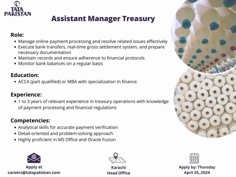 Assistant Manager Treasury Jobs in Karachi 2024