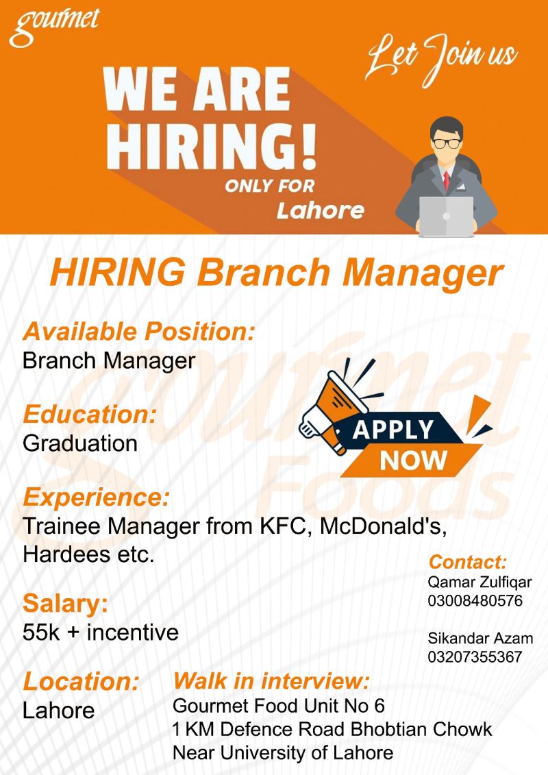 Branch Manager Jobs in Lahore 2024