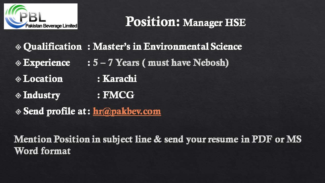 Manager HSE Jobs in Karachi 2024