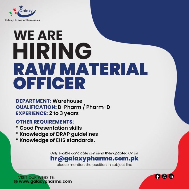 Raw Material Officer Jobs in Karachi 2024