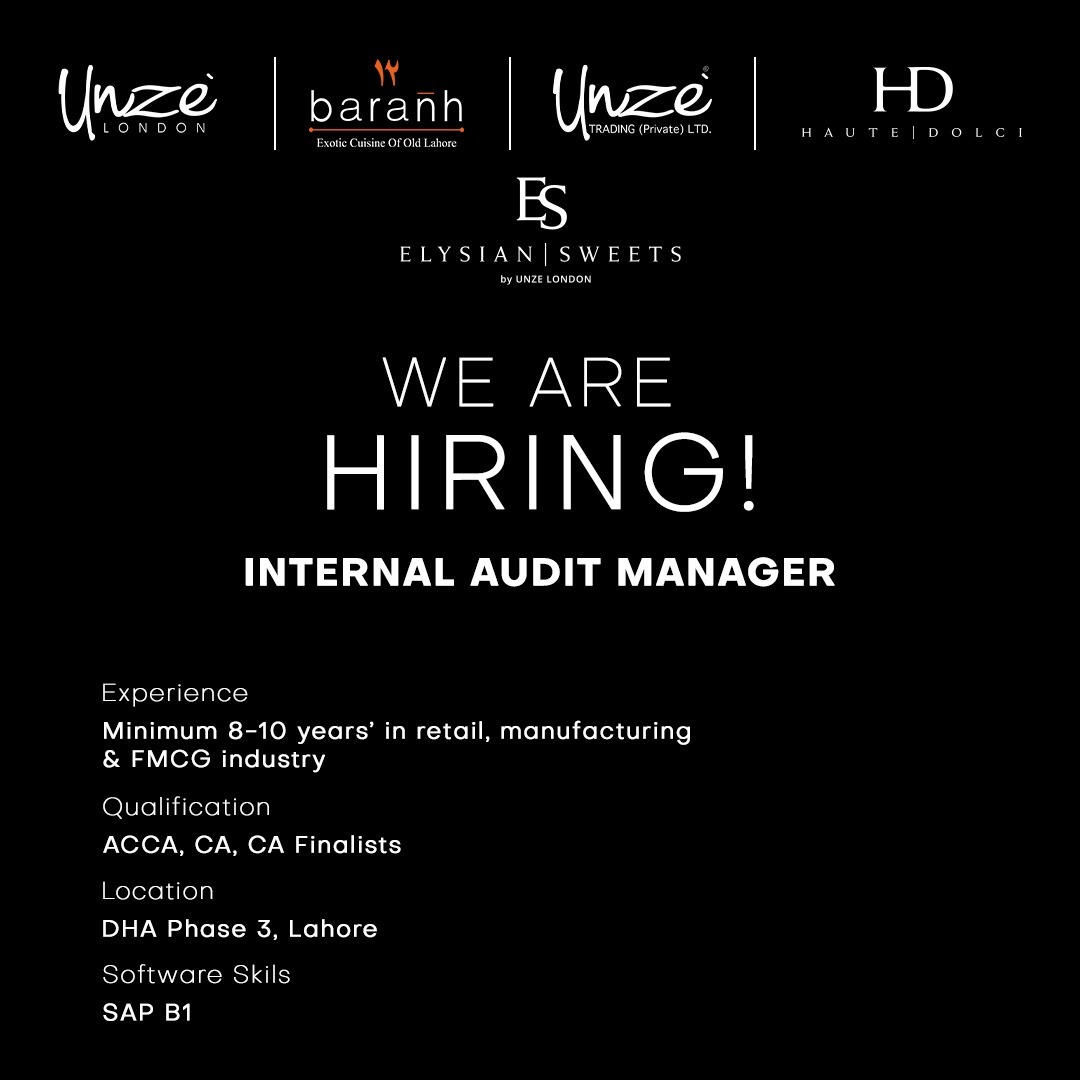Internal Audit Manager Jobs in Lahore 2024