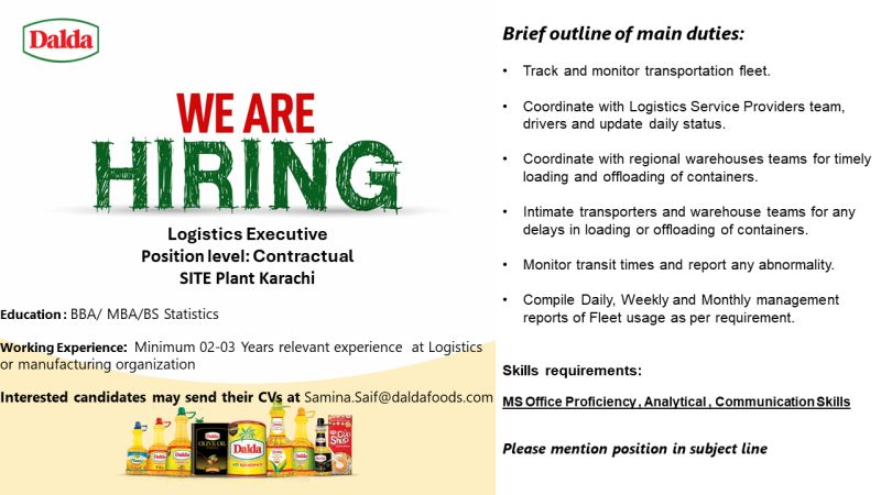 Logistics Executive Jobs in Karachi 2024