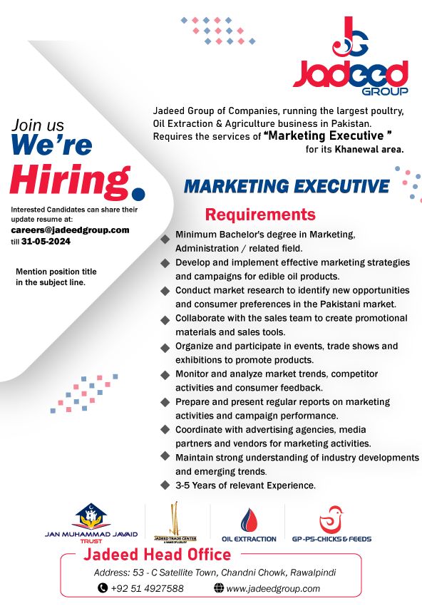 Marketing Executive Jobs in Khanewal 2024