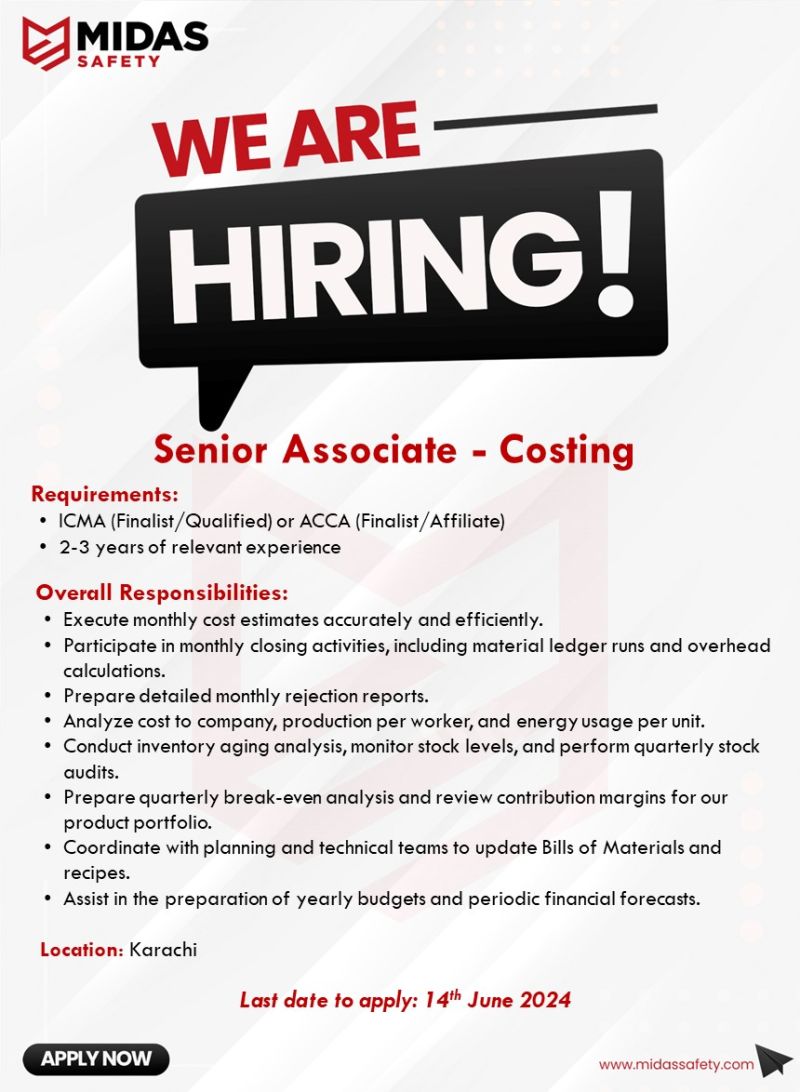 Senior Associate Costing Jobs in Karachi 2024